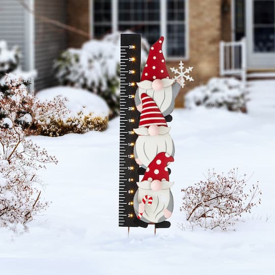 Glitzhome® 3ft. Lighted LED Gnome Snow Gauge Yard Stake